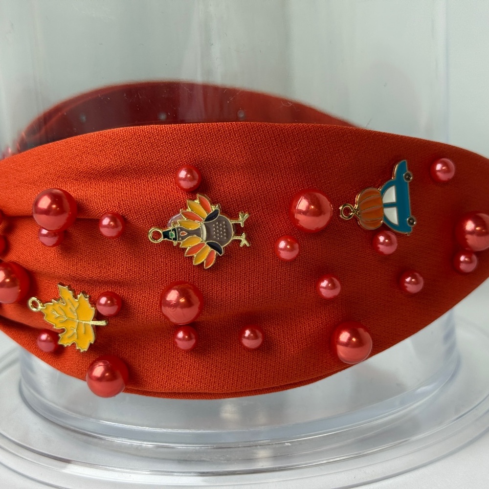 Red Beaded Headband with Pumpkin Charms - Picture 4 of 6